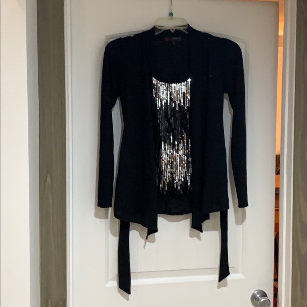 Women’s medium sequin top with cardigan
